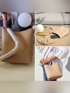 Samara Vegan Leather Apple Leather Shoulder Bag in Tan & Gold Hardware